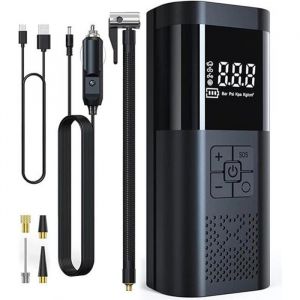 Compresseur dair portable - MEDIA WAVE STORE - Mini compresseur - Rechargeable - Écran LCD - Lampe LED SOS