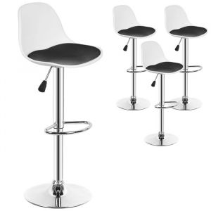 MIPAN.Lot de 4 Tabouret de Bar -  Chaise de Bar (Blanc + Noir)  - Chaise de Cuisine Hauteur (83-103cm) - Tabouret de Bistrot