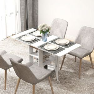 Table de cuisine table de salle &agrave; manger pliable amovible 3 &eacute;tag&egrave;res 2 abattants design moderne 120 x 60 x 75 cm blanc