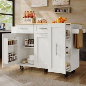 Buffet desserte snack &icirc;lot cuisine  Effet bois blanc moderne + Rangements extensibles + &Eacute;tag&egrave;res multicolore DESSERTE DE CUISINE