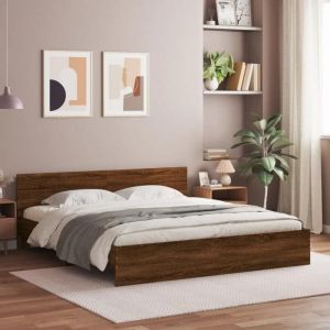 &Mode Lit 2 Personnes - BEWI - Structure de lit Adulte/enfant - sans matelas - ch&ecirc;ne marron 180x200cm 708876