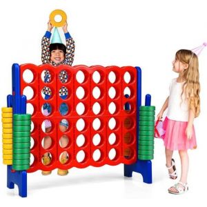 COSTWAY Jeux de Puissance 4 G&eacute;ant Jeux de Soci&eacute;t&eacute; pour Familles en Ligne avec 42 Anneaux et Curseurs pour Red&eacute;marrage Rapide Bleu