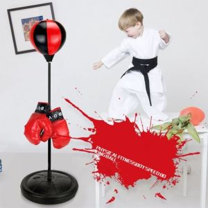 Punching Ball sur Pied - Sac de Frappe Enfants（5-12ans） - Réglable en Hauteur 70-105cm - avec Gants de Boxe