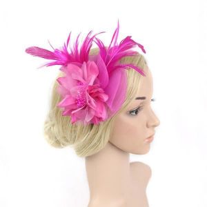 Serre-tête à Fleur Plume Voile Chapeau Mariage Costume de Fête Rose rouge