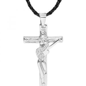 JOHNNY HALLYDAY - Pendentif Collier Croix Johnny Guitare Métal Acier Inoxydable Argenté Strass - Bijoux Homme Femme - Fan Souvenir