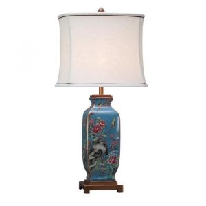 Lampe &agrave; Poser - Fine Asianliving - Chinoise - Porcelaine peinte &agrave; la main - Abat-jour en lin - 40W