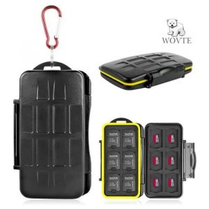 WOVTE Bo&icirc;tiers protection SD Bo&icirc;te de rangement Pour SD MMC SDHC PRO DUO - &Eacute;tui pour carte m&eacute;moire avec un mousqueton