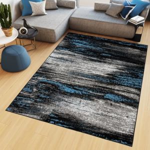 TAPISO Tapis Salon Poil Court Maya Gris Noir Bleu Mouchet&eacute; Polypropyl&egrave;ne Int&eacute;rieur 300x400 cm