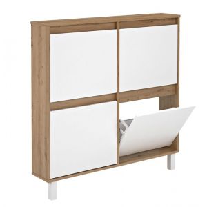 Meuble à chaussures commode à chaussures avec 4 portes coloris chêne blanc - Hauteur 110  x Longueur 110 x profondeur 20 cm