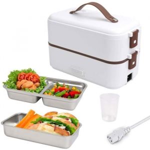 Bento Lunch Box Chauffante Electrique 220V 300W 0.8L Bo&icirc;te Repas 2 Couches CompartimentPTC Chauffe Plat Electrique pour Cuiseur