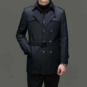 Caban Homme - Noir Bleu marine - Doublure Amovible - Ceinture Business Mi-Longues