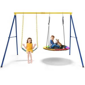 COSTWAY Portique avec Balan&ccedil;oire Nid dOiseau Ronde &Oslash;100CM Balan&ccedil;oire Ceinture 12m pour Enfant Charge 300KG 2 M&eacute;thodes de Fixation