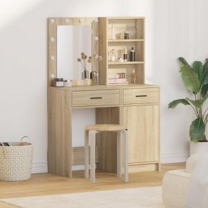 Moderne Set de coiffeuse 2 pcs avec LED en chêne sonoma en bois dingénierie @FR(591082)