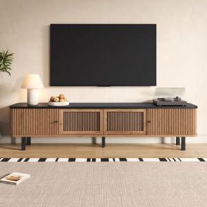 Meuble TV moderne meuble TV bas. Deux portes coulissantes deux portes grillag&eacute;es 190x35x45cm MDF Ch&ecirc;ne