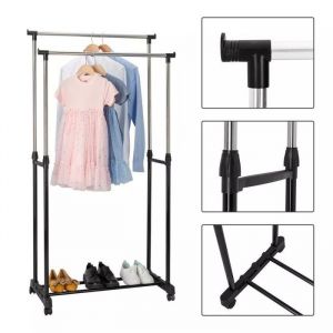 Portant &agrave; V&ecirc;tements avec RoulettesTringle ExtensibleINOXPorte Manteau Portant &agrave; V&ecirc;tement Penderie