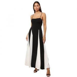 Robe longue bicolore avec empi&egrave;cements en triangle.Mod&egrave;le &agrave; fines bretelles.Coque de maintien pour la poitrine.Encolure dos dot&eacute;e