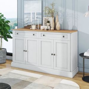 Buffet bas - AUTREMENT - MALMO - 4 portes - 2 tiroirs - Style scandinave moderne - Chêne et blanc