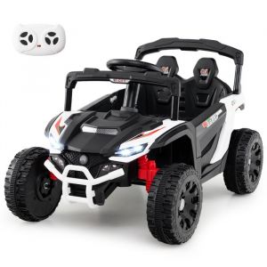 DREAMADE 12V Voiture &Eacute;lectrique pour Enfants avec T&eacute;l&eacute;commande Voiture &Eacute;lectrique Tout-Terrain avec Volant et P&eacute;dale Blanc