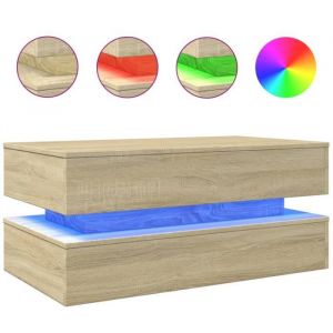 Table basse avec lumières LED chêne sonoma 90x50x40 cm - Brun - Meuble de salon - Contemporain - Design