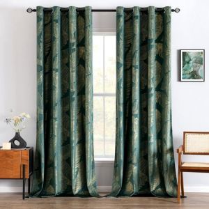 Rideaux Velours Avec Motif Feuilles DOr Tr&egrave;s Doux Rideau Velour Vert &Eacute;meraude &Agrave; Oeillet Rideau Opaque Rideau Fenetre Chambre