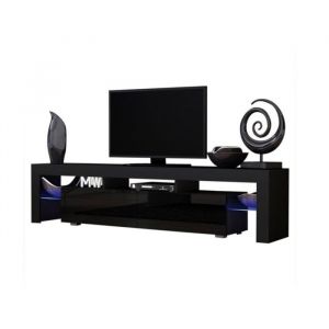 Meuble TV SPIDER BIG à LED en Noir MAT avec portes Noir Laqué 200 cm
