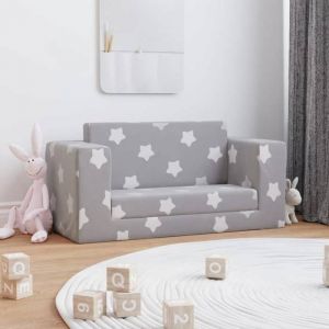 Canap&eacute;-lit enfant 2 places-Canap&eacute; convertible gris clair &eacute;toiles peluche douce