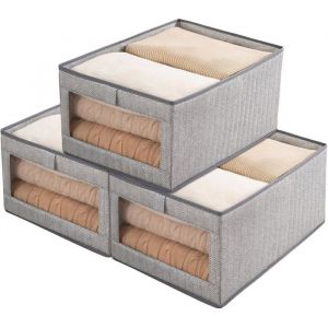 Lot de 3 bo&icirc;tes rangement tissu panier rangement pliable ouvertes bac de rangement avec poign&eacute;e cube 45x28x2 BOITE DE RANGEMENT