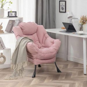 Fauteuil Rosé Relax avec Oreiller et Poche Latérale - VIVOLILV - Fauteuil Rembourré Moderne - Pour Salon/Bureau/Chambre