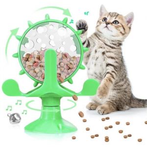 Jouet ChatJouet pour Chat Moulin &agrave; VentJouet TourbillonnantJouet Chat InteractifJouet Distributeur Croquette Chat(Vert)