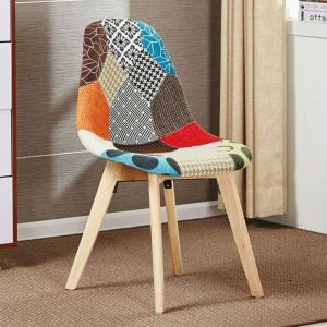 Chaise de salle à manger individuelle en tissu tulipe patchwork - Vintage et moderne pieds en bois - Salle à manger et cuisine