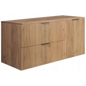 Meuble pour Vasque à Poser 80 cm FLOW - Façades rainurées - avec plan de travail - Chêne - 120 x 57 x 46 cm