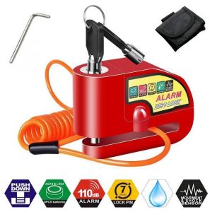 Antivol Moto Bloque Disque avec Alarme de 110dB Antivol Scooter Bloc Disque Moto Alarme pour Moto-V&eacute;lo-Scooteravec 15m C&acirc;ble