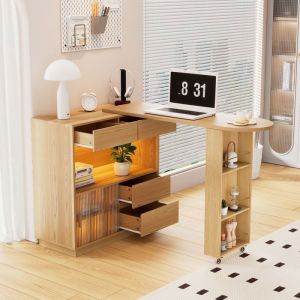 Bureau bureau en L avec rangement plateau pivotant avec bande lumineuse LED 120.5 x 45 x 94.5 cm