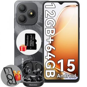 Blackview WAVE 9C T&eacute;l&eacute;phone portable 6.56 12Go+64Go 5000mAh Android 15 Smartphone Dual SIM Noir avec Blackview AirBuds 60