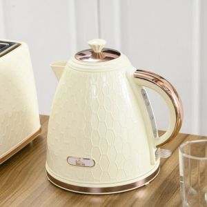 Bouilloire &Eacute;lectrique 2200w 24.2x19.5x23.4cm &Eacute;bullition Rapide Hublot Filtre Design Beige Pour Cuisine Maison Quotidien