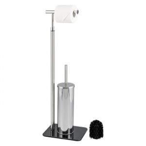 bremermann Garniture de WC sur pied 2en1 brosse de WC porte-rouleau socle en verre en acier inoxydable