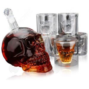 INN Carafe tête de mort crâne 700ml et 6 verres à whisky 75ml carafe à whisky verre à vin pour cadeau de saint-valentin et fête