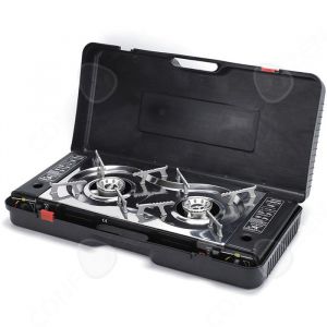 Cuisinière à gaz 2100W avec mallette de transport réchaud à gaz portable 2 brûleur allumage piézoélectrique réchaud gaz de camping
