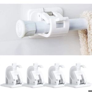 Lot de 4 crochets adh&eacute;sifs pour tringle &agrave; rideaux sans per&ccedil;age pour fixer sur les tringles &agrave; rideaux ou suspendre des serviettes