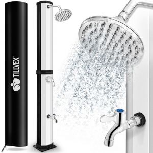 tillvex Douche solaire  Noir / Argent  60 L avec capot de protection  Douche de jardin eau chaude  Douche de piscine camping