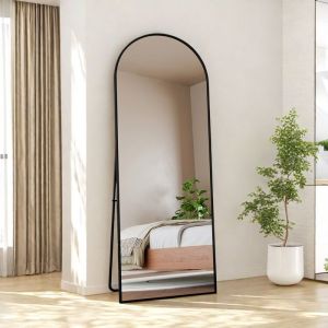 Miroir sur Pied 162x53cm Miroir arqué pleine longueur Miroir de Sol Miroirs muraux Miroir Autoportant Cadre en Métal Noir