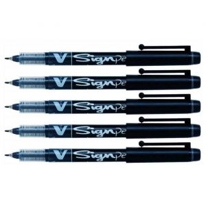 Stylo feutre - PILOT - V Sign Pen - Lot de 5 - Pointe moyenne 06 mm - Couleur Noir