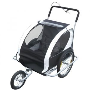 Remorque vélo 2 en 1 convertible en poussette et jogger pour deux enfants - Blanc/Noir