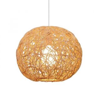 WOTTES Suspension Boule Rotin Pendentif Abat-jour Luminaire Vintage Suspension Tissée Rustique Luminaire Rotin Lustre 1pcs Ø20cm