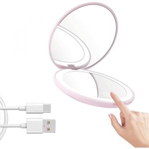 Miroir de Poche Miroir Compact Grossissant Porte-Monnaie avec Grossissement 10x Miroir de Maquillage Lumineux Miroir Rond Portabl