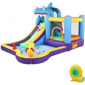 FCH Ch&acirc;teau Gonflable avec Gonfleur 550W Toboggan Aire de Jeux Gonflable avec Mur dEscalade Canon &agrave; Eau