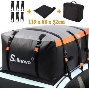 Coffre de toit - Sailnovo - 580 L/20 Pieds Cubes -Sac De Toit Souple Imperméables, Indéchirable, Durable -Pour toutes les voitures