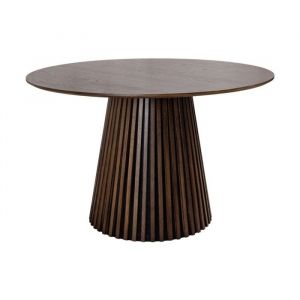 Table de salle &agrave; manger KANOVA 120 cm &ndash; Plateau rond en ch&ecirc;ne fonc&eacute; et pied central design &ndash; Style contemporain