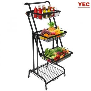 Desserte de cuisine à 3 niveaux en acier au carbone - YEC - Noir - Rangement des fruits et légumes