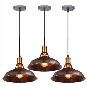 U-Do 3Pcs Lustre Réglable Vintage Lampe en Métal Rouille Rétro Suspension Luminaire éclairage décoration Chambre Salon